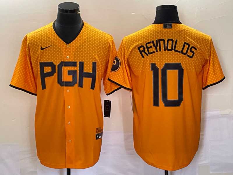 Men's Pittsburgh Pirates #10 Bryan Reynolds Gold 2023 City Connect Stitched Jersey 1,We sell and wholesale Men's Pittsburgh Pirates #10 Bryan Reynolds Gold 2023 City Connect Stitched Jersey 1 on line form chian!